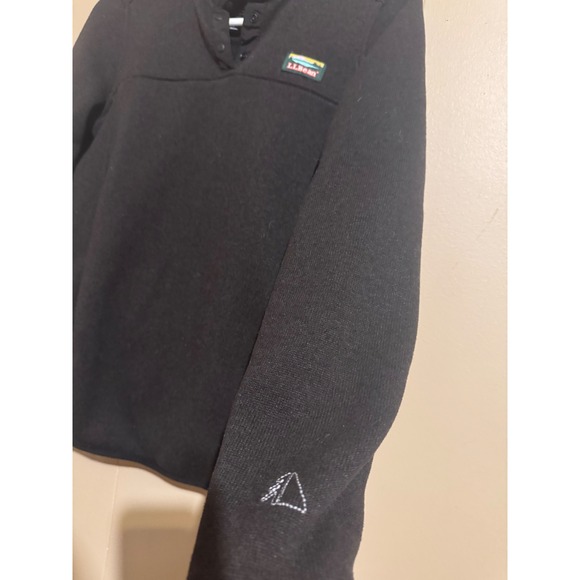 L.L. BEAN Women Small Black Fleece Pullover 1/4‎ Snap Logo Kangaroo Pocket - Picture 4 of 11